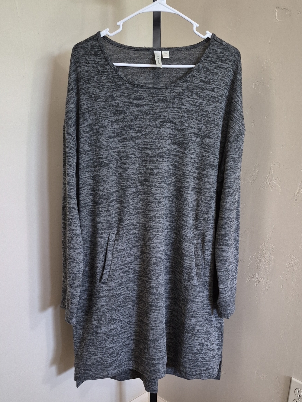 Tacera Heather Gray Long Sleeve Knit Tunic / Dress -  Pockets Size X